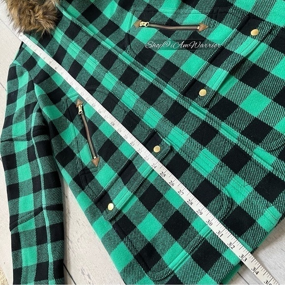 J.Crew NWT green/black buffalo plaid faux fur hooded parka *shop@iamwarrior - Picture 6 of 10